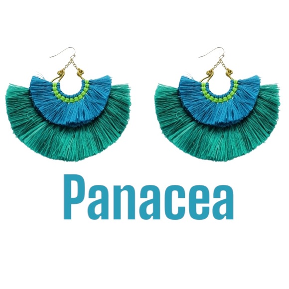 Panacea Blue Green Layered Fan Drop Earrings NWT - Picture 1 of 7